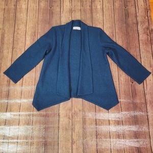 Kasper Womens Cardigan Blue M Open Front Long Sleeve Shawl Collar Wool Blend